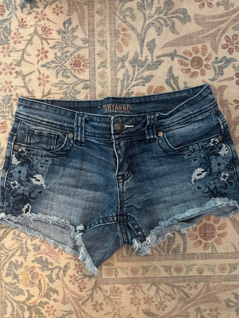 Shyanne Blue Denim Embroidered Cutoff Shorts